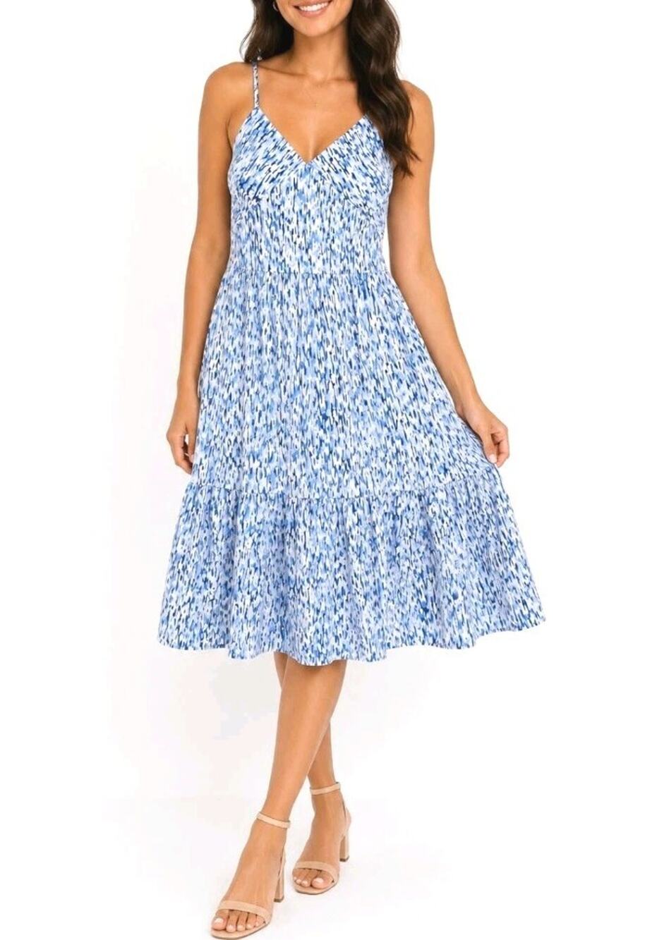 BCBG ~Woman Size 8~ White/Blue Shift Cotton Dress NWT.